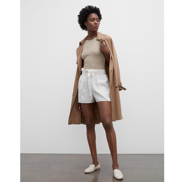 NWT Club Monaco Striped Linen Blend Belted Pull-on Shorts Khaki size 10 $129 - Picture 1 of 11